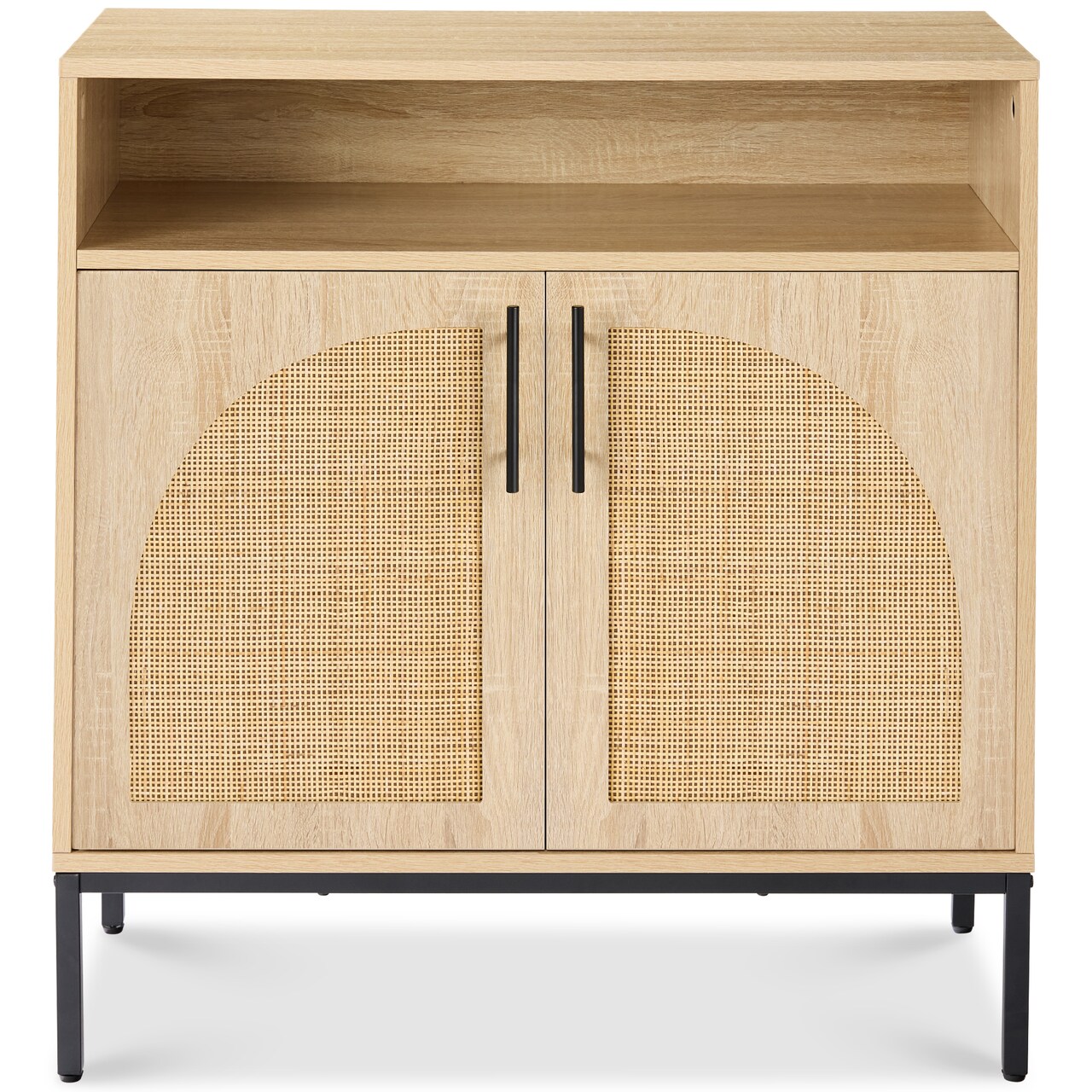 Best Choice Products Arched 2-Door Rattan Cabinet, Sideboard, Buffet, w/ Cord Cutout, Adjustable Storage Shelf